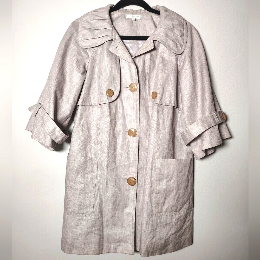 Liquid - Light Gray with Silver Trench Rain Coat 100% Linen Women's Size 10